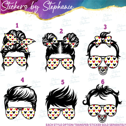(s02C-003) Messy Bun Disney Print Sunglasses Graphic Iron-On Transfer or Sticker