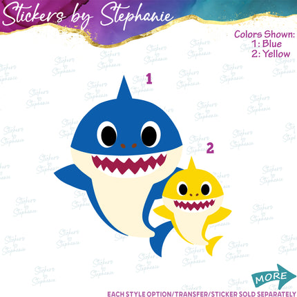 (s02C-030) Baby Shark Family 2 Sharks Graphic Iron-On Transfer or Sticker