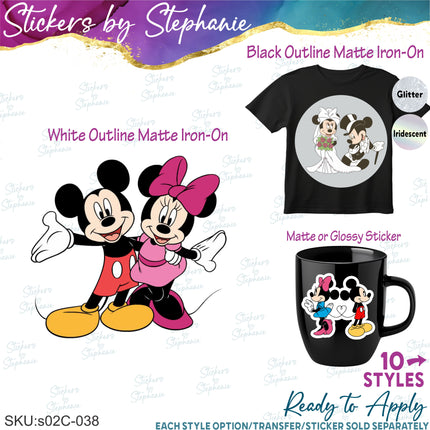 (s02C-038) Mickey & Minnie Graphic Iron-On Transfer or Sticker