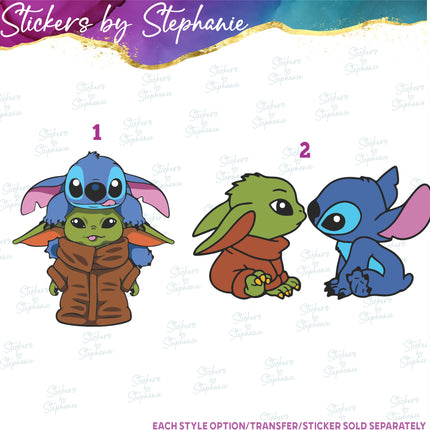 (s02C-043) Stitch & Grogu Graphic Iron-On Transfer or Sticker