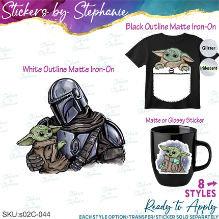 (s02C-044) Mandalorian & Grogu Graphic Iron-On Transfer or Sticker