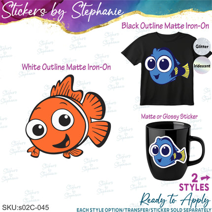 (s02C-045) Nemo Dory Graphic Iron-On Transfer or Sticker