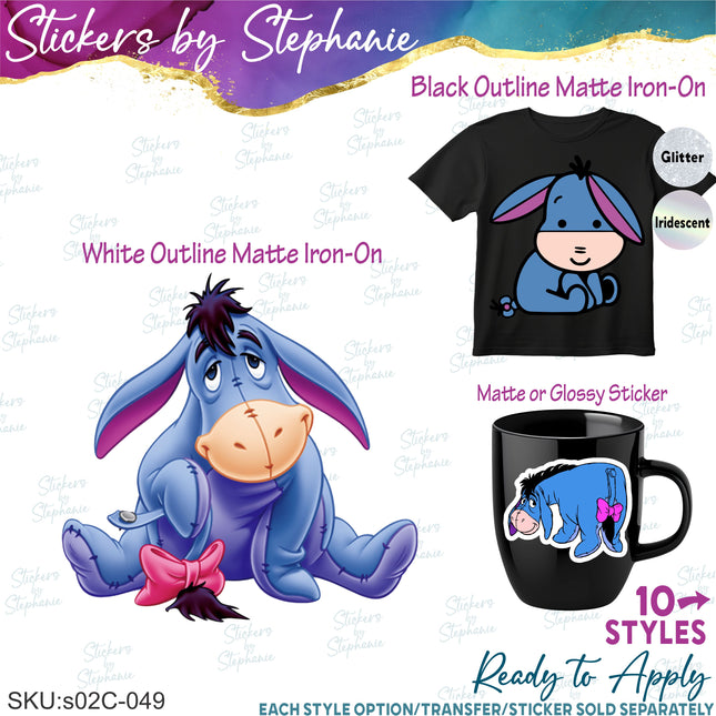 (s02C-049) Eeyore Graphic Iron-On Transfer or Sticker