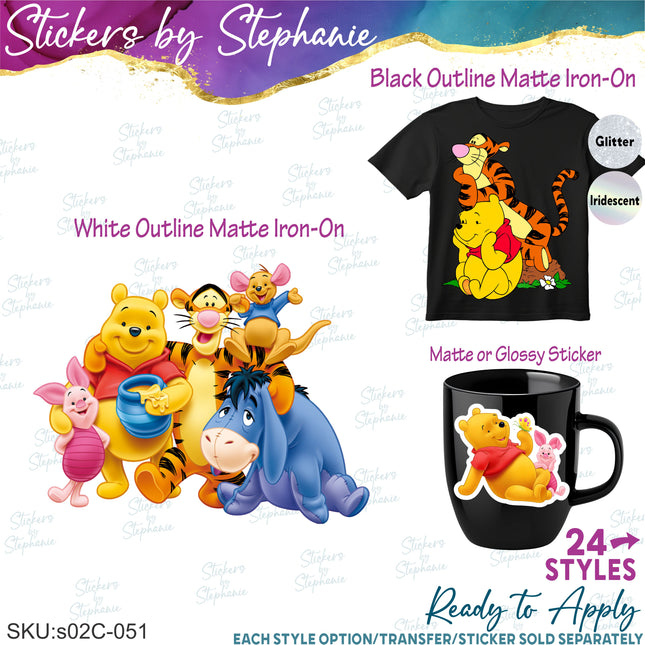 (s02C-051) Pooh & Friends Graphic Iron-On Transfer or Sticker