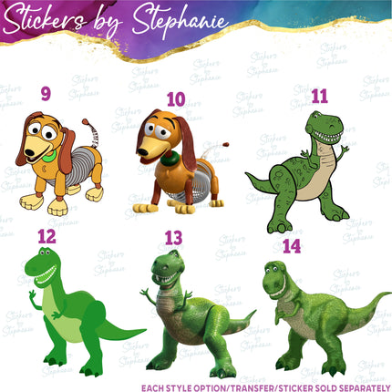 (s02C-055) Bullseye Slinky Rex Graphic Iron-On Transfer or Sticker