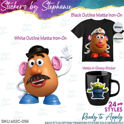 (s02C-056) Mr Mrs Potato Head Aliens Graphic Iron-On Transfer or Sticker