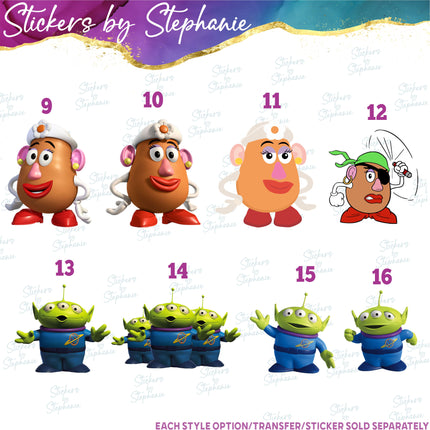 (s02C-056) Mr Mrs Potato Head Aliens Graphic Iron-On Transfer or Sticker