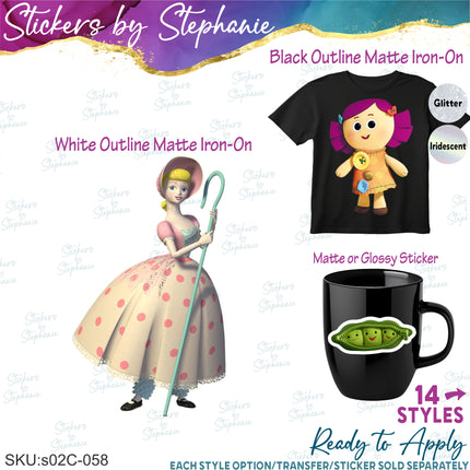 (s02C-058) Bo Peep Dollie Peas in a Pod Graphic Iron-On Transfer or Sticker