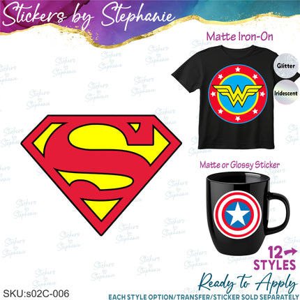 (s02C-006) Superhero Logo Graphic Iron-On Transfer or Sticker