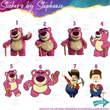 (s02C-061) Lotso Stinky Pete Bunny Duck Plushie Graphic Iron-On Transfer or Sticker