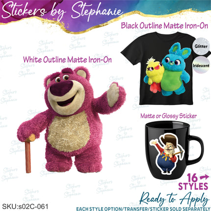 (s02C-061) Lotso Stinky Pete Bunny Duck Plushie Graphic Iron-On Transfer or Sticker