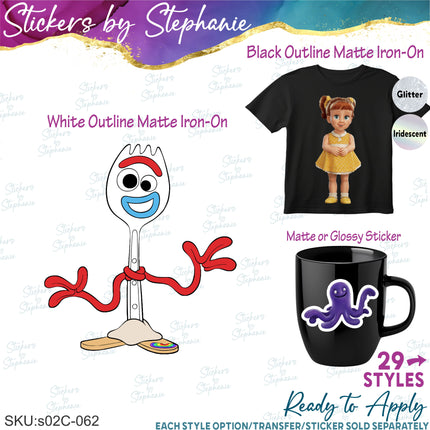 (s02C-062) Forky & Other Toy Story 3 & 4 Characters Graphic Iron-On Transfer or Sticker