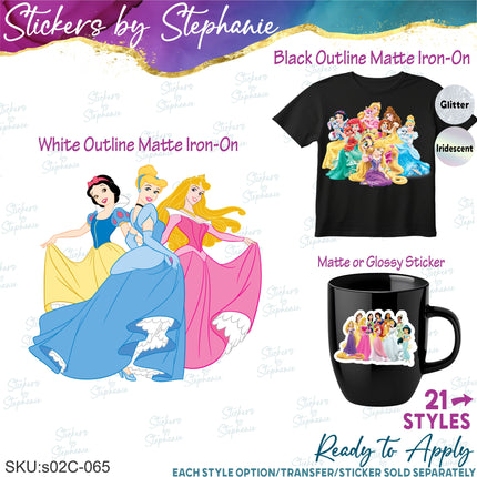 (s02C-065) Disney Princesses Graphic Iron-On Transfer or Sticker