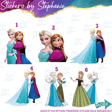 (s02C-069) Elsa and Anna Frozen Graphic Iron-On Transfer or Sticker
