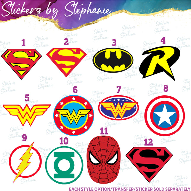 (s02C-006) Superhero Logos Iron-On Transfer