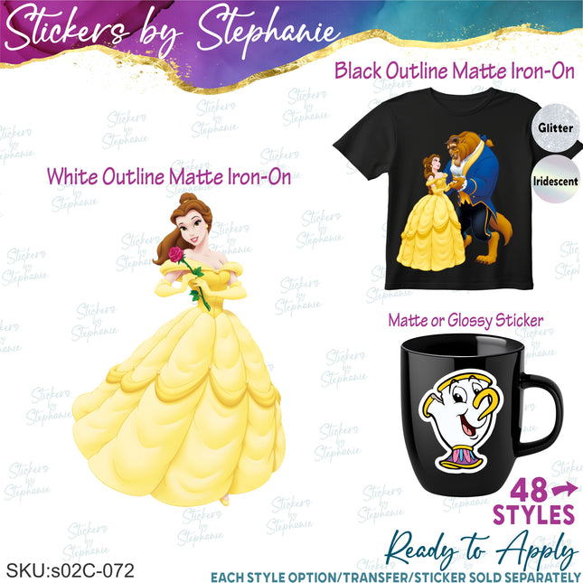 (s02C-072) Beauty and the Beast Graphic Iron-On Transfer or Sticker