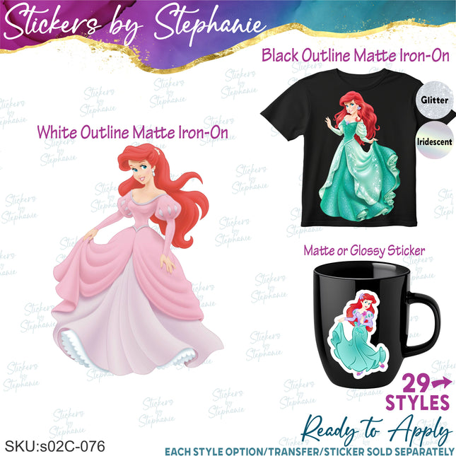 (s02C-076) Princess Ariel Graphic Iron-On Transfer or Sticker