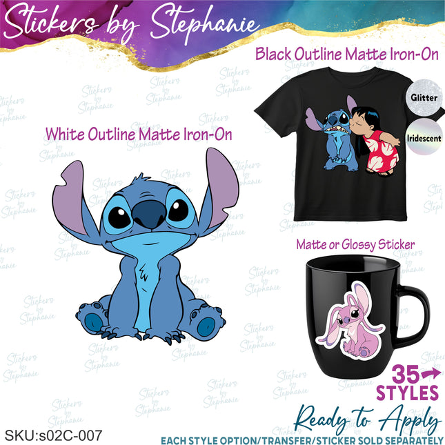 (s02C-007) Stitch, Lilo, Angel Graphic Iron-On Transfer or Sticker