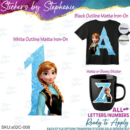 (s02C-008) Frozen Anna Letters Numbers Graphic Iron-On Transfer or Sticker