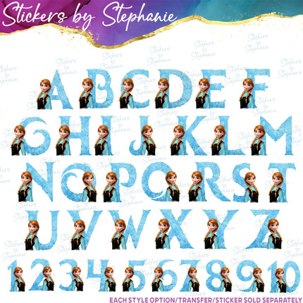 (s02C-008) Frozen Anna Letters Numbers Graphic Iron-On Transfer or Sticker