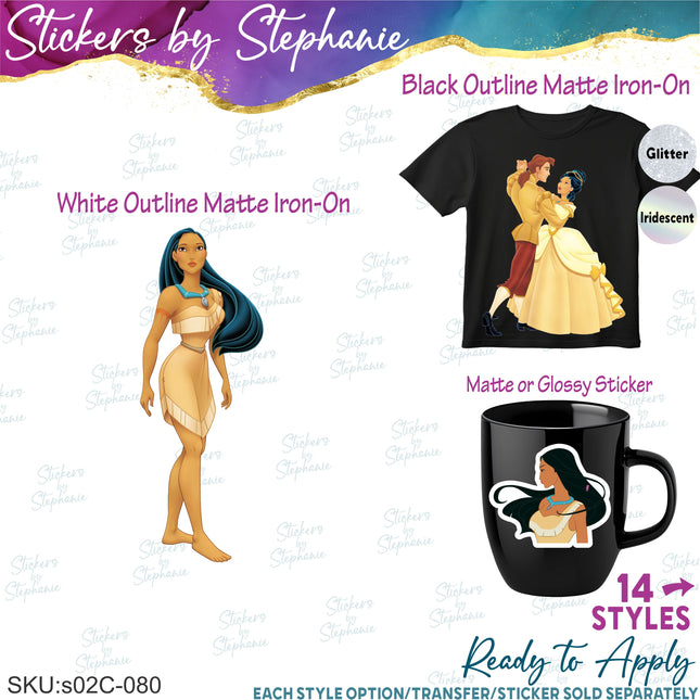 (s02C-080) Pocahontas Graphic Iron-On Transfer or Sticker