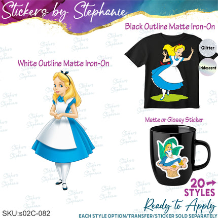 (s02C-082) Alice in Wonderland Graphic Iron-On Transfer or Sticker