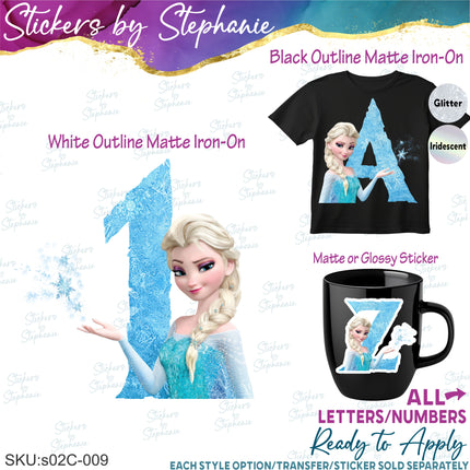 (s02C-009) Frozen Elsa Letters Numbers Graphic Iron-On Transfer or Sticker