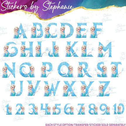 (s02C-009) Frozen Elsa Letters Numbers Graphic Iron-On Transfer or Sticker