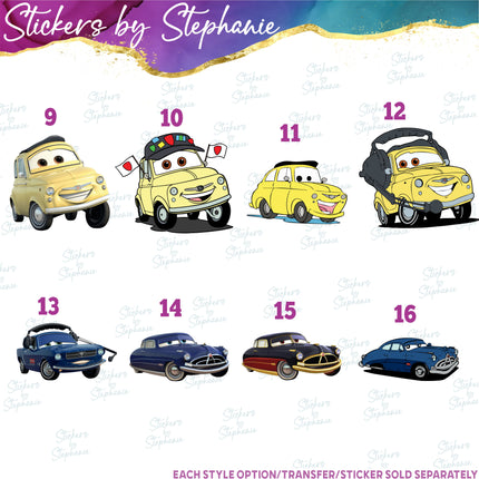 (s02C-094) Cars Cartoon Graphic Iron-On Transfer or Sticker