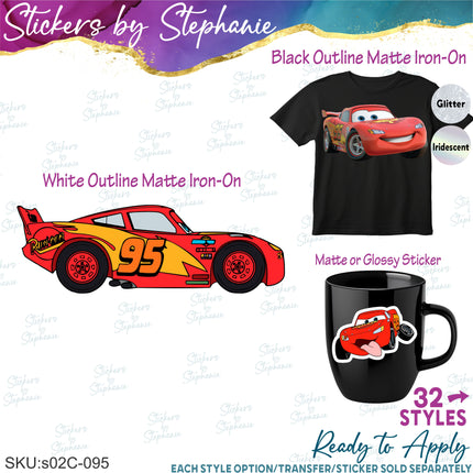 (s02C-095) Lightning McQueen Graphic Iron-On Transfer or Sticker