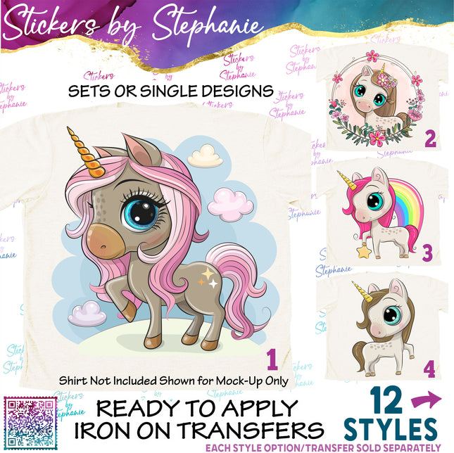 (s02A-355) Unicorn Graphic Iron-On Transfer or Sticker