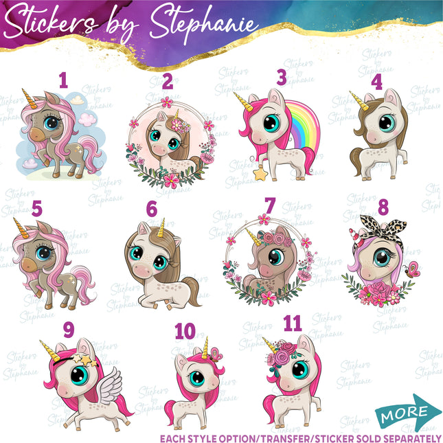 (s02A-355) Unicorn Graphic Iron-On Transfer or Sticker