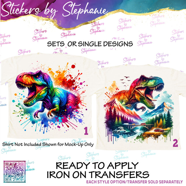 (s02A-380) Colorful T-Rex Dinosaur Graphic Iron-On Transfer or Sticker