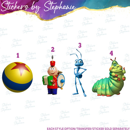 (s02C-064) Flik Heimlich Pixar Ball Tin Toy Graphic Iron-On Transfer or Sticker