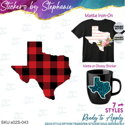 (s02S-043) Texas State Illustrated Graphic Iron-On Transfer or Sticker
