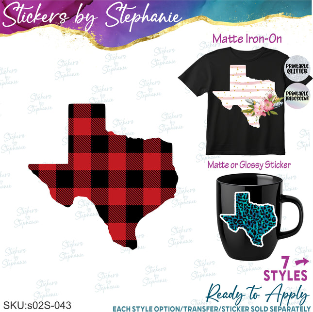 (s02S-043) Texas State Illustrated Graphic Iron-On Transfer or Sticker