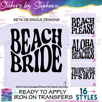 (s03-106) Retro Wavy Beach Wedding Iron-On Transfer or Sticker