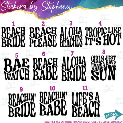 (s03-106) Retro Wavy Beach Wedding Iron-On Transfer or Sticker