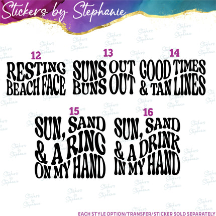 (s03-106) Retro Wavy Beach Wedding Iron-On Transfer or Sticker
