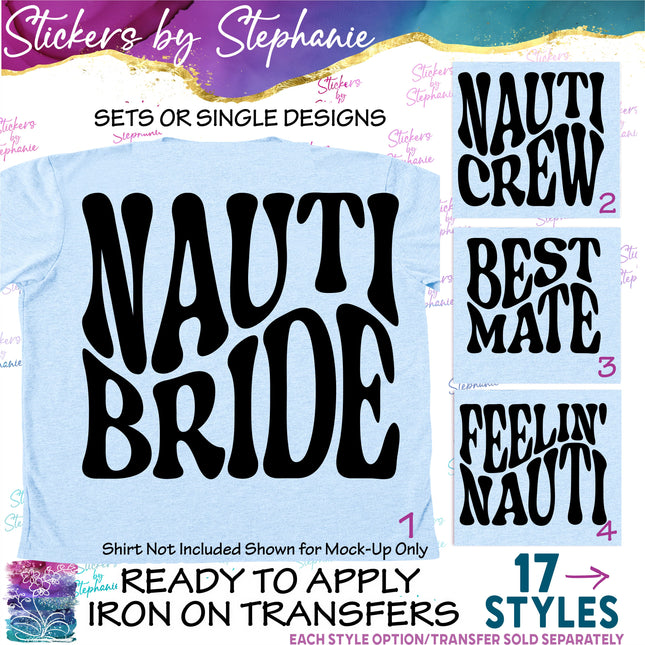 (s03-107) Retro Wavy Nautical Wedding Iron-On Transfer or Sticker