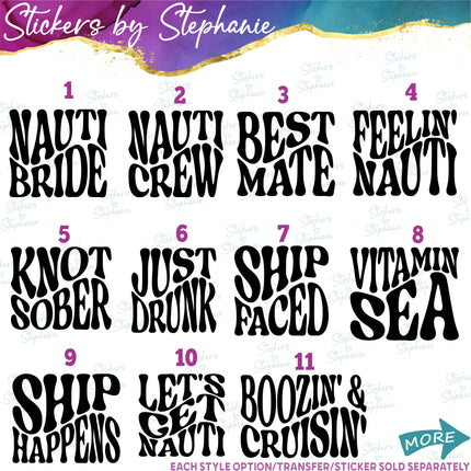(s03-107) Retro Wavy Nautical Wedding Iron-On Transfer or Sticker