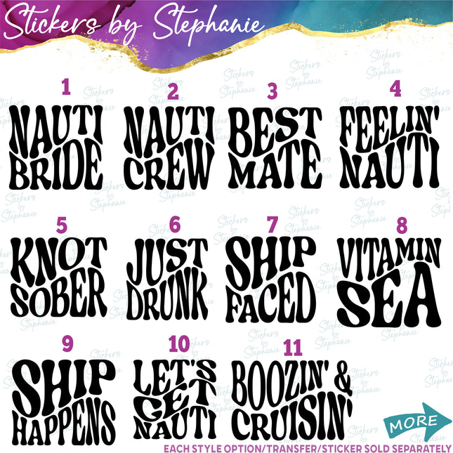 (s03-107) Retro Wavy Nautical Wedding Iron-On Transfer or Sticker