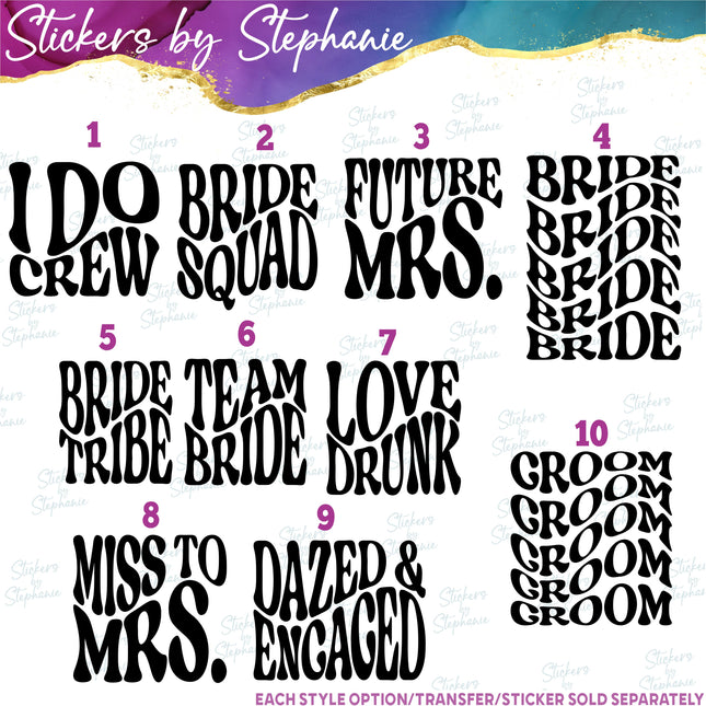 (s03-115) Retro Wedding Bridal Party Iron-On Transfer or Sticker