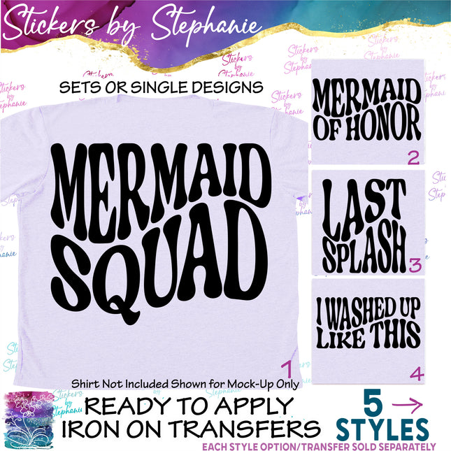 (s03-119) Retro Wavy Mermaid Wedding Iron-On Transfer