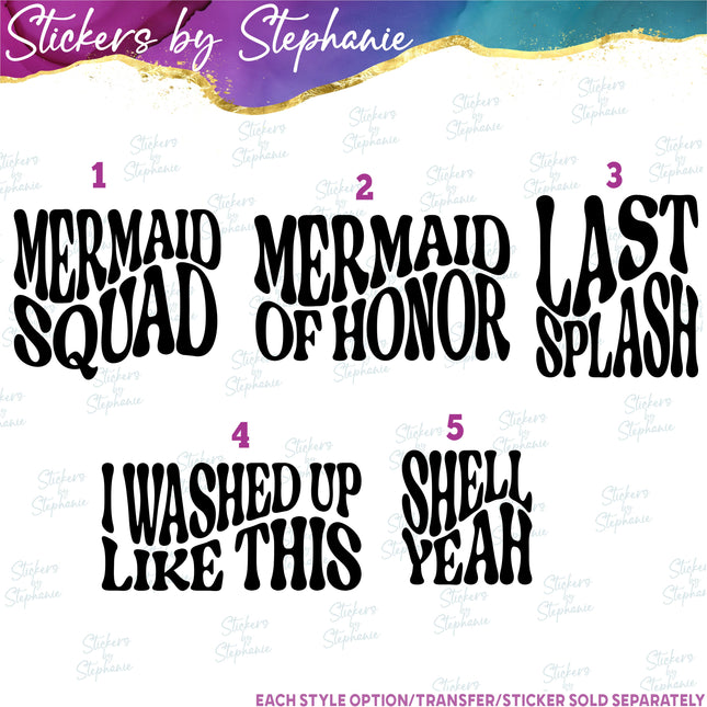(s03-119) Retro Wavy Mermaid Wedding Iron-On Transfer