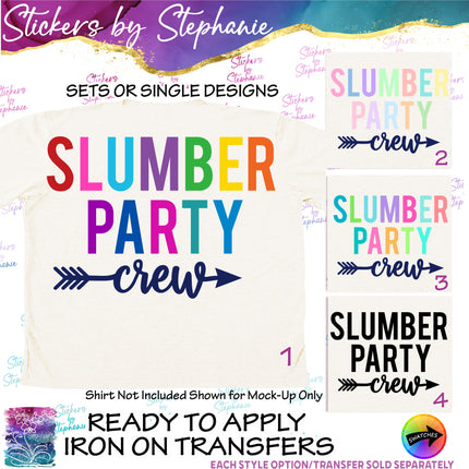 (s03-122) Slumber Party Crew Rainbow Letters Arrow Iron-On Transfer