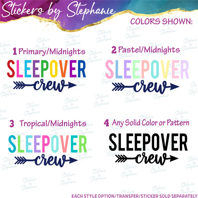 (s03-123) Sleepover Crew Rainbow Letters Arrow Iron-On Transfer