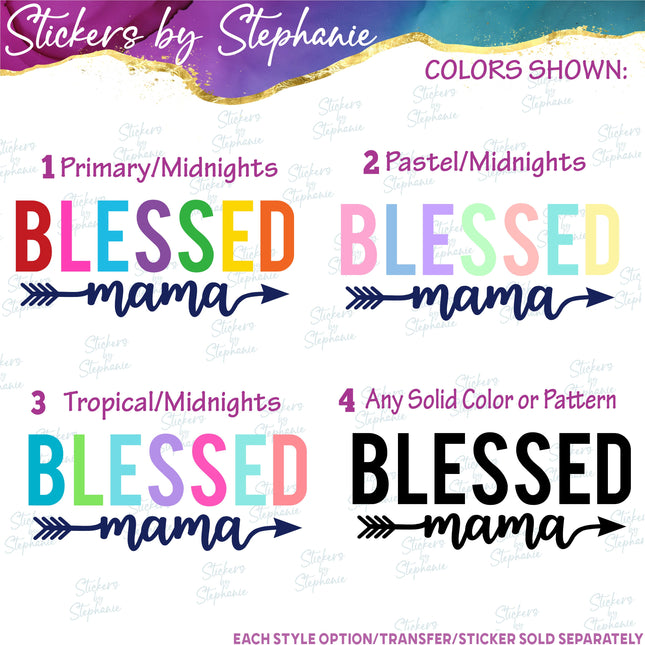 (s03-257) Blessed Mama Rainbow Letters Arrow Iron-On Transfer