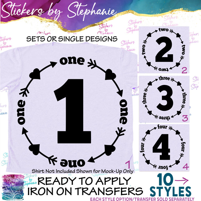 (s03-479) Number Age Heart Arrow 1 2 Iron-On Transfer or Sticker