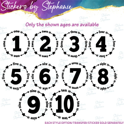 (s03-479) Number Age Heart Arrow 1 2 Iron-On Transfer or Sticker